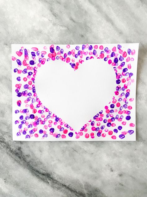 Q-Tip Painted Heart Heart Qtip Painting, Q Tip Heart Painting, Crafts With Q Tips, Qtip Crafts For Kids, Q Tip Art For Kids, Valentine Painting Ideas For Kids, Manual Work Ideas For School, Heart Pointillism, Q Tip Painting For Kids