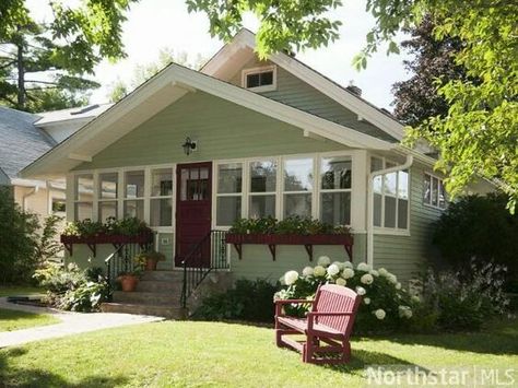 Closed front porch Enclosed Front Porch, Enclosed Front Porches, Yard Benches, Enclosed Porch, Building A Porch, Enclosed Porches, Craftsman Bungalow, Craftsman Bungalows, House With Porch