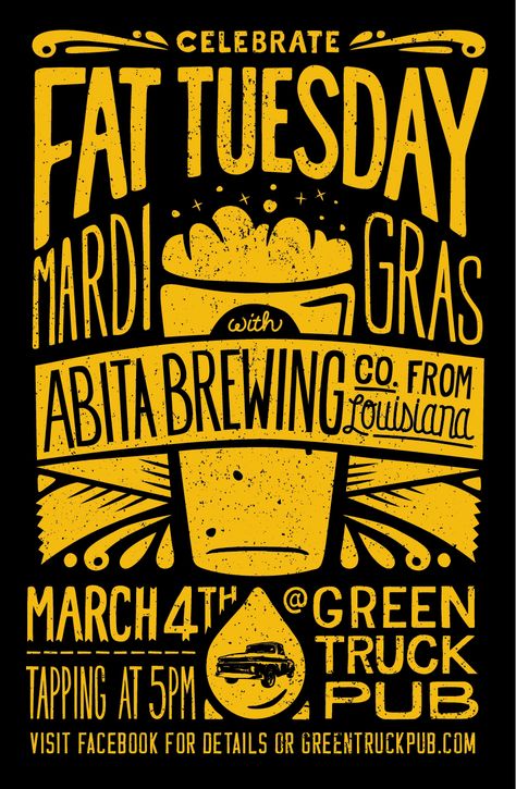 Poster promoting Abita Tap takeover at Green Truck Pub Beer Event Poster, Brewery Poster Design, Pub Poster Design, Bar Event Poster, Oktoberfest Poster, Food Event Poster, Pub Branding, Beer Typography, Beer Poster Design