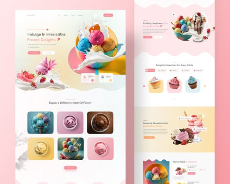 Icecream Landing page design, UIUX, website design :: Behance Landing Inspiration, Brand Background, Menu Drink, Ux Inspiration, Website Landing Page, One Page Website, Ui Design Website, Deck Designs, Canva Website