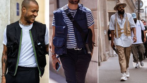 How To Wear The Utility Vest Trend | The Journal | MR PORTER Utility Vest Outfit Men, Utility Outfit, Fashion Ideas For Men, Utility Vest Outfit, Vest Outfits Men, Vest Outfit, Utility Vest, Mens Luxury Fashion, Mens Fashion Casual Outfits