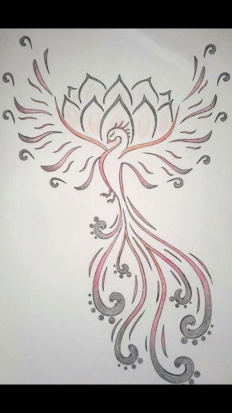 Phoenix Tattoo Design with Lotus Flower Water Pheonix Tattoo, Phoenix Wing Tattoo, Lotus Tattoo Design For Women Back, Flower Phoenix Tattoo, Phoenix With Roses Tattoo, Phenix Tattoo For Women Simple, Lotus Flower Phoenix Tattoo, Phoenix And Flower Tattoo Feminine, Phoenix And Lotus Tattoo Feminine