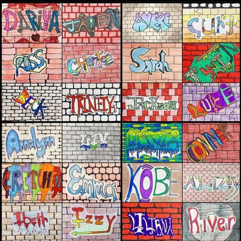 School • Instagram Name Art Projects, School Instagram, Graffiti Names, High School Art Lessons, 8th Grade Art, Middle School Art Projects, 6th Grade Art, October Art, 3rd Grade Art