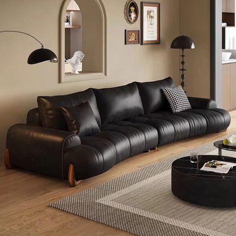 Patty Black Calf Leather Multi 6-Seater Sofa Puff Curved Couch– Luxxi Home Dark Leather Couch, Black Leather Couches, Modern Black Couch, Modern Leather Couch, Black Leather Couch, Curved Couch, Black Couch, Black Leather Sofa, Emoji Quiz