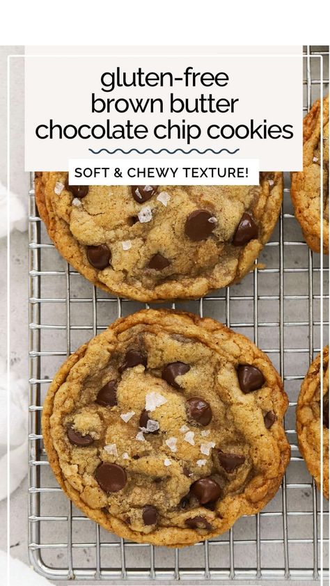 gluten free chocolate chip cookies Cookie Perfection, Chocolate Chip Cookies Soft, Gluten Free Holiday Cookies, Best Gluten Free Cookies, Cookies Best, Brown Butter Chocolate Chip, Brown Butter Chocolate Chip Cookies, Gluten Free Sugar Cookies, Dairy Free Cookies