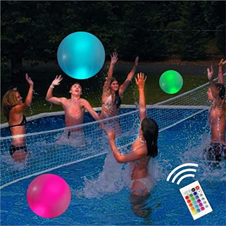 Outdoor Games For Teens, Glow Party Games, Neon Pool Parties, Pool Volleyball, Night Pool Party, Floating Pool Lights, Pool Party Games, Beach Glow, Glow In Dark Party