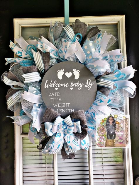 Hospital Door Decorations, New Baby Wreath, Hospital Door Hanger Boy, Hospital Door Wreaths, Baby Wreaths, Baby Boy Wreath, Baby Shower Wreath, Baby Door Hangers