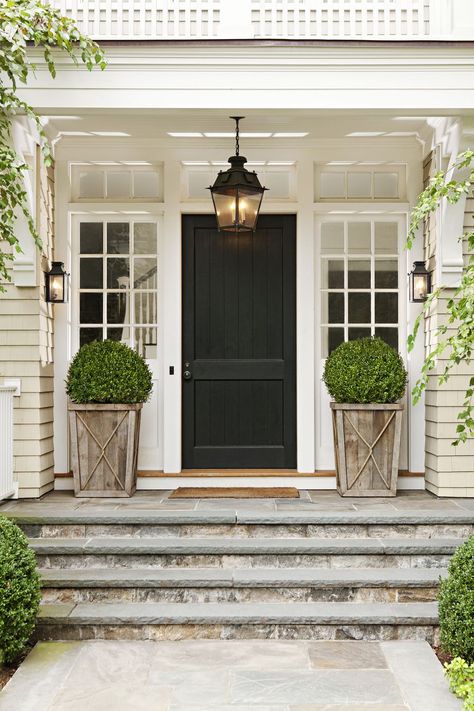 All About Front Entry Lighting - This Old House Farmhouse Patio Doors, French Country Front Door, Country Front Door, Front Porch Flower Pots, Front Porch Stone, Front Porch Flowers, Front Porch Lighting, Farmhouse Patio, Entry Lighting