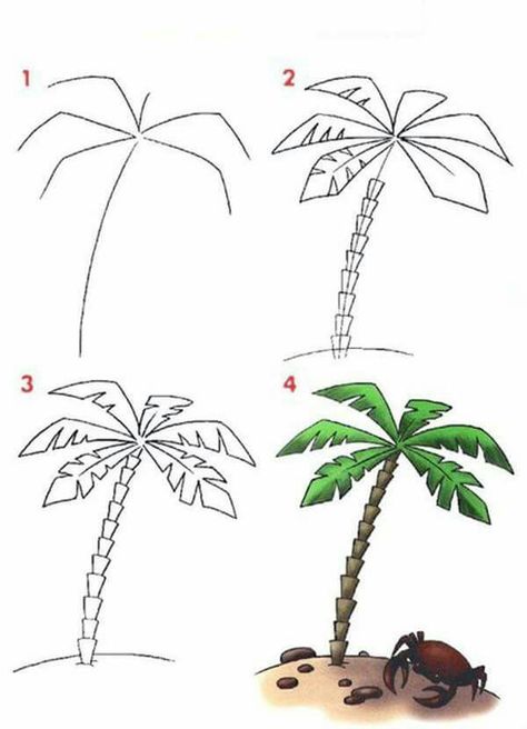 Palm tree Trees Art Drawing, Coconut Tree Drawing, Tree Painting Easy, Tree Drawing Simple, Beach Flag, Palm Tree Drawing, Tree Doodle, Drawing Lessons For Kids, Palm Trees Painting