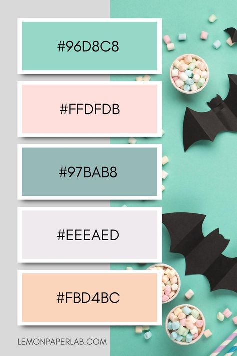 Pastel Halloween Color Palette Idea Pastel Halloween Color Palette, Pastel Halloween Palette, Aesthetic Halloween Color Palette, Pastel Color Halloween Decor, Pastel Halloween Illustration, Pastel Goth Palette, Color Coding Notes, Halloween Color Palette, Color Whisper