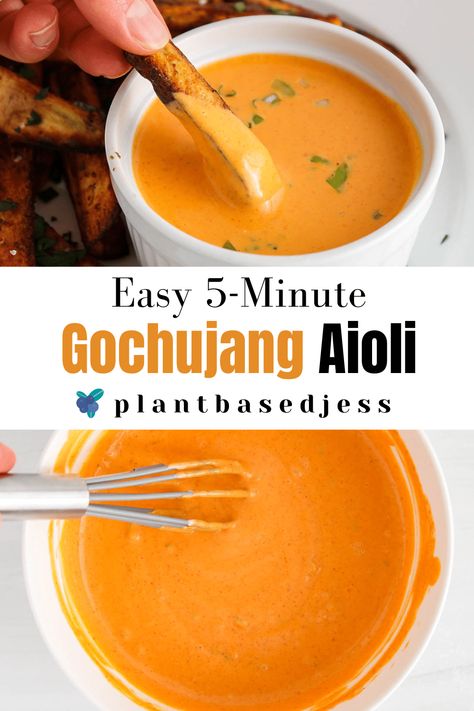 Gochujang Aioli (Korean Spicy Mayonnaise) - Plant Based Jess Gochujang Mayo Recipe, Mayo For Burgers, Spicy Sandwich Sauce, Gochujang Dipping Sauce, Gochujang Aioli, Sauce For French Fries, Korean Dipping Sauce, Gochujang Mayo, Fries Sauce