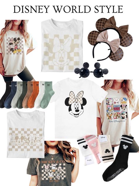 Loving all the cute Mickey tees! Mickey ears, Disney style for her, Disney World outfit, checkered Mickey shirt, checkered Disney clothes, checkered mickey ears, Disney style, retro Disney Follow my shop @heycarlywood on the @shop.LTK app to shop this post and get my exclusive app-only content! #liketkit #LTKunder50 #LTKstyletip @shop.ltk Disney Mama Outfits, Disney World Outfits Leggings, Disney Apparel, Stylish Disney World Outfits, Boho Disney Outfit, Retro Disney Outfit, Disney World Shirt, Neutral Disney Outfits, Disney Vibes Shirt