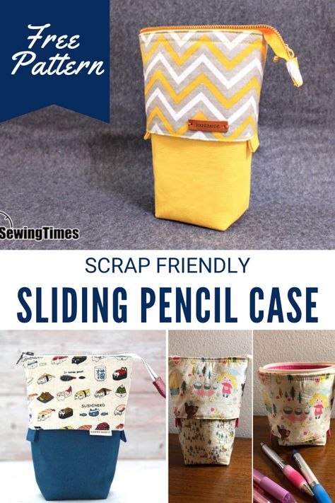 Sliding Pencil Case – Sewing With Scraps Pencil Pouch Pattern, Sewing With Scraps, Diy Crafts Pencil Case, Pencil Pouch Diy, Pencil Case Sewing, Pencil Case Pattern, Diy Pencil Case, Crochet Christmas Ornaments Free, Zipper Pencil Case