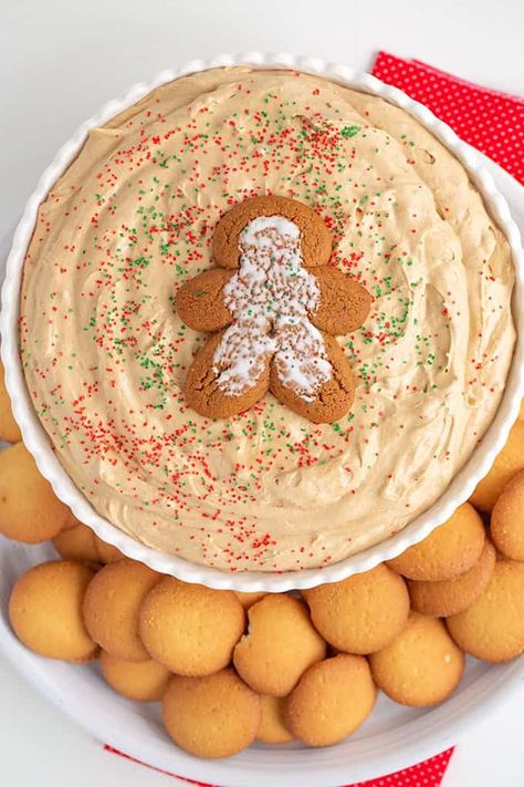 Gingerbread Cookie Dip - This Gingerbread Cookie Dip is spicy, sweet, and tastes just like a delicious gingerbread cookie! It's light and fluffy from the whipped topping and super creamy from all of the cream cheese. It makes the perfect Christmas dip to serve up this Holiday season! #dessertdip #cookiedoughandovenmitt Gingerbread Dip Recipe, Gingerbread Cookie Dip, Cookie Dough Dip Recipe, Cookie Dip, Little Debbie Snack Cakes, Monster Cookie Dough, Dessert Dip Recipes, Cookie Dough Dip, Cake Dip