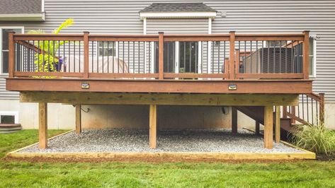 Gravel Under Deck, Inexpensive Deck Ideas, Under Deck Ideas, Under Deck Landscaping, Under Deck Storage, High Deck, Deck Landscaping, Under Deck, Low Deck