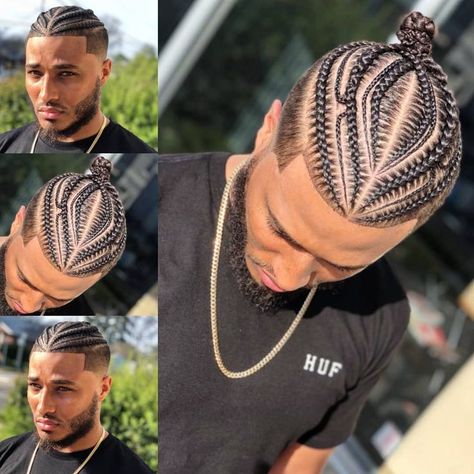 Braids With Fade, Braided Man Bun, Braid Styles For Men, Boy Braids Hairstyles, Cornrow Hairstyles For Men, Braids For Boys, Kid Braid Styles, Black Men Haircuts, Easy Hairstyles For Medium Hair