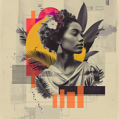 A surreal and quirky portrait art collage featuring a woman with modern elements, geometric shapes, and vibrant colors, expressing creativity and contemporary art. Portrait Art Collage, Advertising Collage, Collage Examples, Collage Art Design, Cristiana Couceiro, Collage Graphic Design, Surrealism Collage, Contemporary Collage, Collage Portrait