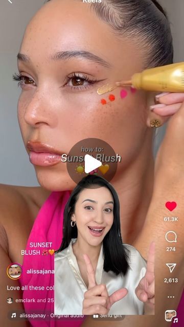 Gisele Ayora on Instagram: "Recreating @alissajanay Sunset blush ☀️🌺🧡 so cute and fun! Using @elfcosmetics camo liquid blush in Coming in hot pink and Gorg orange. As for highlighter I used a lighter shade by @milanicosmetics liquid highlighter in lunar. #sunsetblush #summermakeup #blushtechniques" Sunset Blush Makeup, Sunset Blush, Liquid Blush, Liquid Highlighter, April 16, Summer Makeup, Blush Makeup, Smokey Eye, Nails Makeup