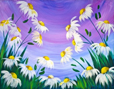 SIMPLE DAISY Beginners Step by Step Real time learn to paint full acrylic art lesson. Amazingly Easy Starter Spring floral Painting for New Acrylic Artists LIVE. #lovespringart2017 To see more spring themed Videos by the CAC Search the Hashtag #LoveSpringArt2017 for a free video art festival Easy Flower Painting, Flowers Acrylic, Easy Canvas Painting, Acrylic Painting For Beginners, Spring Painting, Simple Acrylic Paintings, Night Painting, Painting Lessons, Beginner Painting