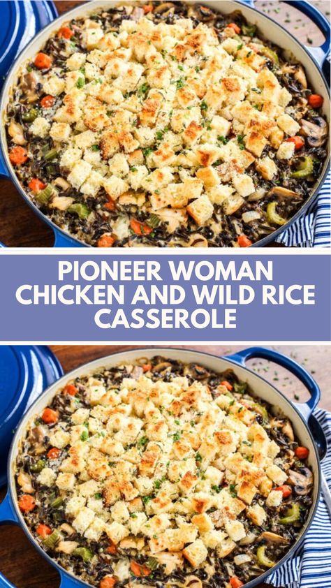 This easy Chicken and Wild Rice Casserole from the Pioneer Woman is a comforting, hearty meal perfect for weeknights. Packed with creamy sauce, tender chicken, and wholesome wild rice, it’s both filling and flavorful. You can easily swap in veggies you have on hand, making this dish as flexible as it is delicious. Chicken And Rice Casserole With Veggies, Southern Living Chicken And Wild Rice Casserole, Chicken Veggie Rice Casserole, Chicken Rice And Veggie Casserole, Brown And Wild Rice Recipes, Chicken Veggies And Rice, Chicken And Wild Rice Recipes, Hamburger Wild Rice Casserole, Wild Rice And Chicken Casserole