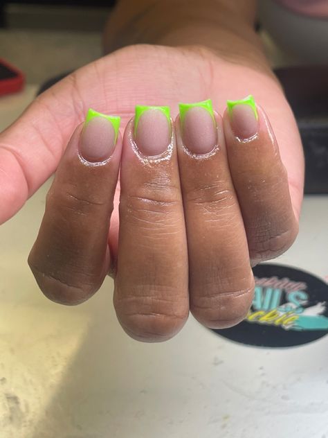 Lime Green French Tip Nails Short, Lime Green French Tip Toes, White And Lime Green Nails, Green Frenchies Nails, Neon Green Nails French Tip, Like Green French Tip Nails, Green Overlay Nails, Lime French Tip Nails, Acrylic Nails Square French Tip