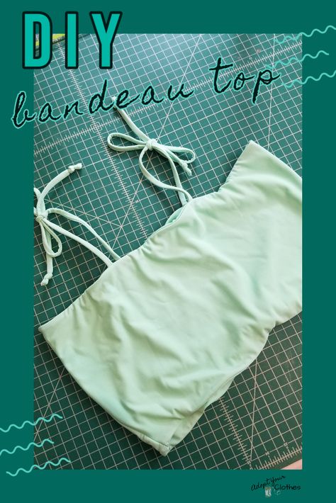 Take your measurements and use them to draft a bandeau sewing pattern. Then sew up a cute bandeau to wear this summer - as a top or a swimsuit!    #AYC #sewing #diy #sewingproject #bandeau #sewingswimwear Diy Bandeau Top, Swimsuit Patterns, Bombshell Swimsuit, Shirt Upcycle, Swimsuit Pattern Sewing, T Shirt Upcycle, Sewing Swimwear, Strappy Tank Top, Sewing Machine Thread