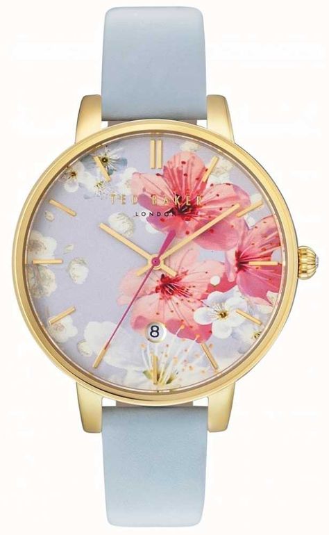 Ted Baker TE10031546 - . The Womans Kate Floral Dial Pink has the most gorgeous subtle tones and is powered by precision Quartz. Ted Baker watches are classic designs with a twist. A fusion of bold colours and vibrant prints make these timepieces stand out from the crowd. . Official Ted Baker UK retailer. The Ted Baker TE10031546 comes with free delivery, 2 year guarantee, 30 day returns and box. Sakura Accessories, Floral Watches, Painterly Floral, Trendy Watches, Fancy Watches, Cute Watches, Rolex Yacht Master, Round Watch, Watches Women