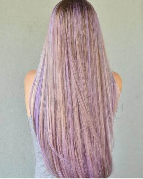 Light Blonde With Purple Highlights, Lavender Purple Highlights, Blond With Lavender Highlights, Light Hair Ideas, Subtle Purple Highlights Blondes, Purple Highlights Blonde Hair Straight, Light Purple And Blonde Hair, Pastel Purple Highlights, Purple In Blonde Hair