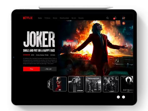 Netflix Concept UI by Yogesh Madharam Netflix Web Design, Netflix Redesign, Joker Smile, Netflix Home, Skyfall, Web Layout, Gotham City, Home Tv, Show And Tell