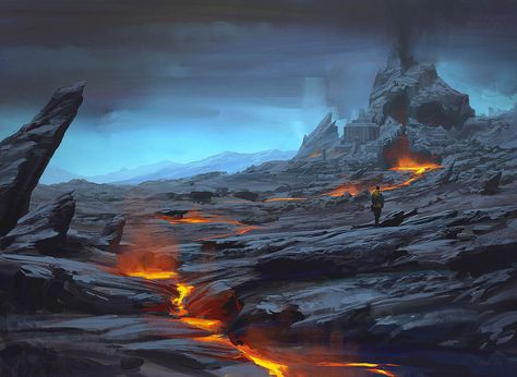 volcanic landscape Concept Art Landscape, Concept Art World, 2d Game Art, Landscape Concept, Concept Artist, Fantasy Setting, Fantasy Places, Literature Art, Landscape Illustration