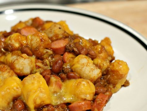 Chili Dog Casserole Recipe - Food.com Chili Hotdogs, Hot Dog Casserole, Chili Dog Casserole, Tater Tot Casserole Recipes, Chili Dog, Tater Tot Casserole, Chili Dogs, Hot Dog Recipes, Easy Casserole Recipes