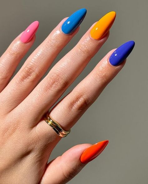 Anahi Victoria on Instagram: "easy summer skittle🎨 using @lightslacquer Go Go Boots, Zoinks!, Coney Island, Que Groovy, Orange Submarine use code ANAHI to save🫶 (commission code)  #nails #nailgram #nailswatches #nailtrends #nailpolish  #nailgram #nailpolishlover #nailpolishaddict  #summernails #skittlenails #cremenails #creamnails #vibrantnails" Go Go Boots, Vibrant Nails, Cream Nails, Nails Summer, Orange Nails, Coney Island, Purple Nails, Easy Summer, Nail Trends