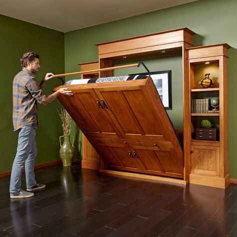 DIY Murphy Bed and Bookcase Diy Murphy Bed Kit, Diy Seng, Murphy Bed Bookcase, Dresser Makeover Diy, Murphy Bed Frame, Diy Murphy Bed, Murphy Bed Hardware, Build A Murphy Bed, Murphy Bed Kits