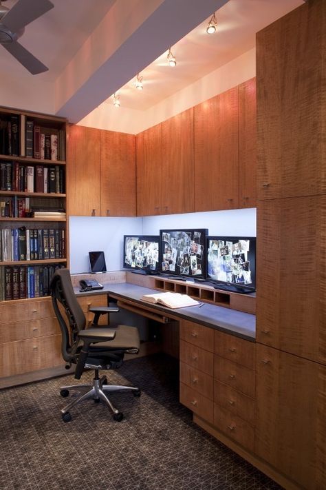 Cool Home Office, Home Office Layouts, Office Bookshelves, Office Design Ideas, Corner Office, Contemporary Home Office, Diy Office, Bookshelf Design, Home Office Ideas