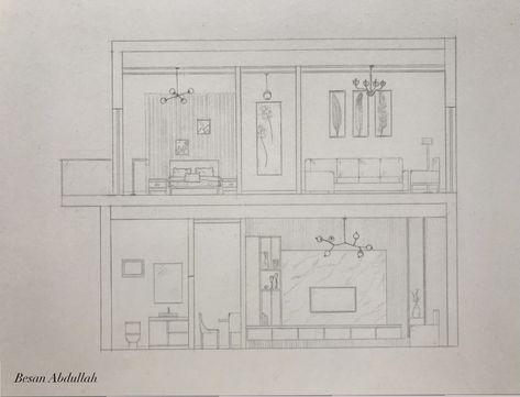 Interior Design Elevation Drawing, Section Plan Architecture, Living Room Elevation Drawing, Interior Elevation Drawing, Architecture Section Drawing, Floor Plan Interior Design, Sleeping Room Design, Sketch Plan, Croquis Architecture