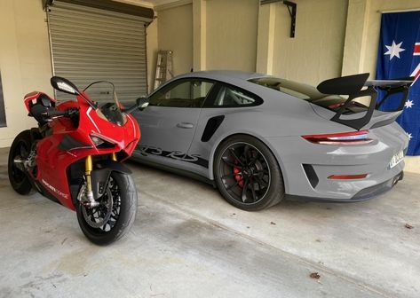 Garage Goals, Porsche Gt3 Rs, Ducati Panigale V4, Panigale V4, Garage Style, Motorcycle Aesthetic, Ducati Panigale, Porsche Gt3, Gt3 Rs