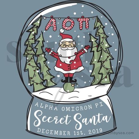 Sorority Christmas Shirts, Christmas Party Centerpieces, Holiday Shirt Ideas, Greek Holiday, Greek Christmas, Sorority Themes, Santa Snow Globe, Recruitment Ideas, Sorority Banner