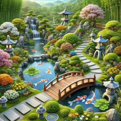 99290219c73b1ea9658c4697f46b90e2.webp (1024×1024) Japanese Landscape Architecture, Koi Pond Garden, Jing Y Jang, Fantasy Gardens, Children's Clinic, Koi Pond Design, Water Fountain Design, Kolam Koi, Dream Backyard Pool