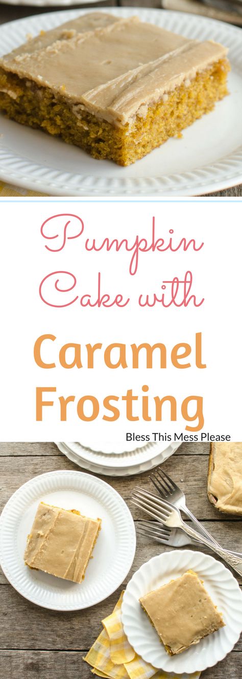 Pumpkin Sheet Cake with Caramel Frosting ~ Easy pumpkin sheet cake with a rich caramel icing that will feed a crowd! Caramel Frosting Easy, Cake With Caramel Frosting, Texas Tornado, Bakery Goods, Pumpkin Sheet Cake, Fall Goodies, Cake With Caramel, Caramel Icing, Caramel Frosting