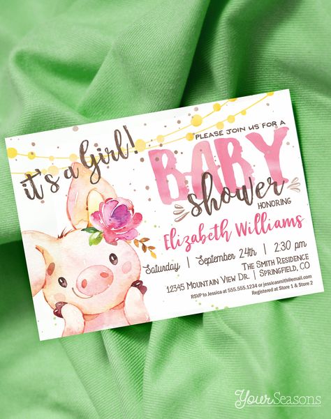 Cowgirl Baby Shower Invitations, Pig Baby Shower, Cowgirl Invitations, Cowgirl Baby Showers, Baby Piglets, Baby Shower Invitation Girl, Animals Printable, Farm Baby, Baby Shower Invitaciones