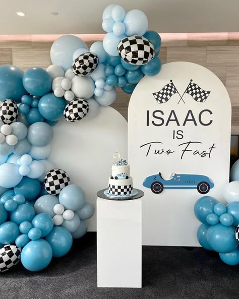 Melbourne Prop & Event Hire on Instagram: "Loving this vintage racing car theme 🏁🤍 . . Props + balloons + signage by us @lifesroseyeventhire Desserts @chantalpatisserie Cutout @paper_nco Cake TBC . . . . . #twofast #twofastparty #racingcarparty #racingcarthemeparty #racingcarcake #melbourneevents #melbournevenues #kidsparty #prophiremelbourne #melbourneballoons #eventhiremelbourne #partyhiremelbourne #lifesroseyeventhire" Muted Race Car Theme, Cars Theme Bday Party, Baby Car Theme Birthday, Two Fast Birthday Balloon Arch, Car Race Birthday Theme, Fast One Birthday Party Theme Decor, F1 1st Birthday Party, Vintage Car Birthday Party Decor, Racing Car Birthday Theme