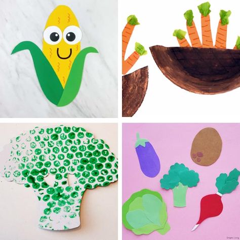 20 Veggie Crafts For Preschoolers And Older Kids - Non-Toy Gifts Healthy Food Art, Carrot Craft, Vegetable Crafts, Veggie Art, Non Toy Gifts, Bubble Painting, Paper Wall Hanging, Wall Hanging Crafts, Green Vegetables