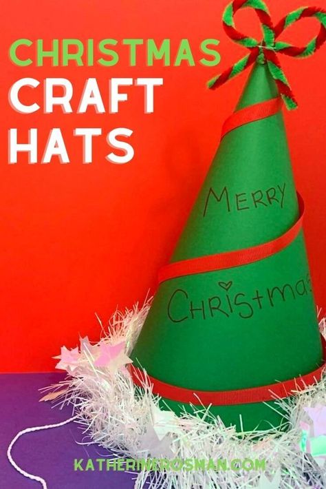 Xmas Hats Ideas, Christmas Hats To Make For Kids, Christmas Hats Ideas Diy, Christmas Hats Diy, Crazy Christmas Hat, Christmas Hat Craft, Hat Making Tutorial, Christmas Hats Ideas, Diy Christmas Hats