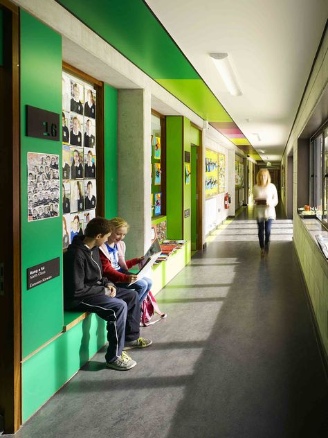 A School in Connemara_Simon J Kelly & Partners School Passage Design, High School Corridor Design, School Foyer, Dulwich College, School Corridor, School Reception, Hallway Seating, School Building Design, Student Dorm