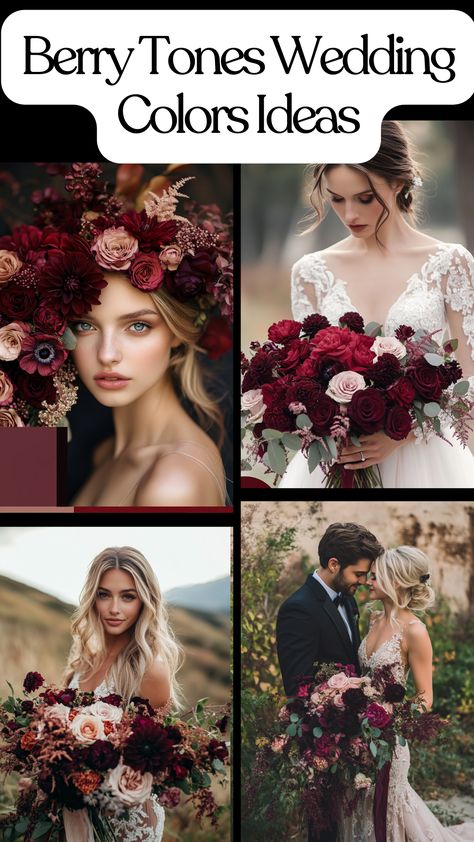 Berry tones wedding colors with flowers and bouquets for fall weddings. Raspberry Wedding Color Scheme, Dark Summer Wedding, Berry Wedding Colors, Raspberry Wedding Color, Cranberry Wedding Colors, November Wedding Colors, Wedding Colors Ideas, Moody Wedding Flowers, Cranberry Wedding