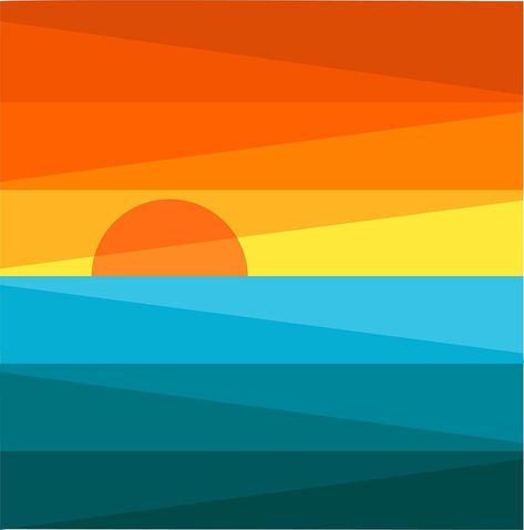 Sunset and sea Drawing by Evtushenko_ira Sunset Graphic Illustration, Sunrise Graphic Illustration, Beach Sunset Illustration, Square One Art, Color Block Beach Painting, Sunset Vector Illustration, Geometric Sunset, Photos Home Decor, Sunset Drawing