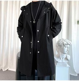 Streetwear Fashion Male, Korean Streetwear Fashion, Long Hooded Coat, Hip Hop Street Style, Coat Street Style, Hooded Trench Coat, Casual Outwear, Korean Streetwear, Hooded Jacket Men