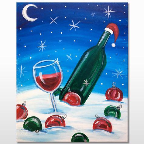 Christmas Art Acrylic, Winter Holiday Painting Easy, Xmas Paint Night Ideas, Christmas Acrylic Art Canvas Ideas, Paint Night Christmas Ideas, Paint Night Ideas Step By Step Christmas, Christmas Sip And Paint Ideas, Canvas Painting Ideas Christmas, Wine And Canvas Christmas Paintings