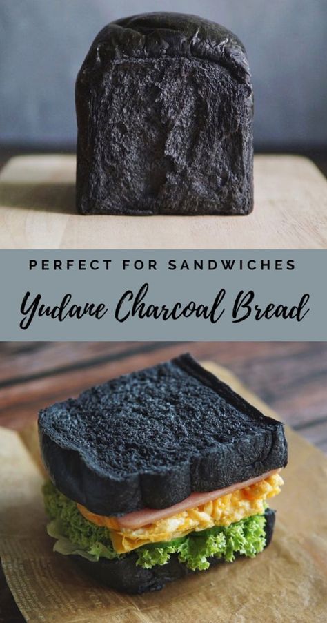 Mysterious looking black charcoal loaf that stays soft and moist for days – making the perfect sandwich loaf. Black Foods, Charcoal Bread, The Perfect Sandwich, Black Bread, Perfect Sandwich, Sandwich Loaf, Best Bread Recipe, Black Food, Bread Recipes Homemade