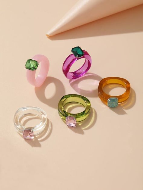 Rings Resin, Rhinestone Rings, Colorful Rings, Pretty Jewelry Necklaces, Bijoux Fil Aluminium, Expensive Jewelry Luxury, Resin Acrylic, Rhinestone Decor, Expensive Jewelry